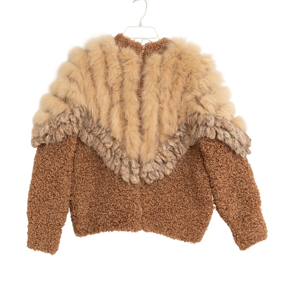 VTG 70s Genuine Fox Fur Mohair Wool Cropped Jacket Coat Glam Avant Garde Boho